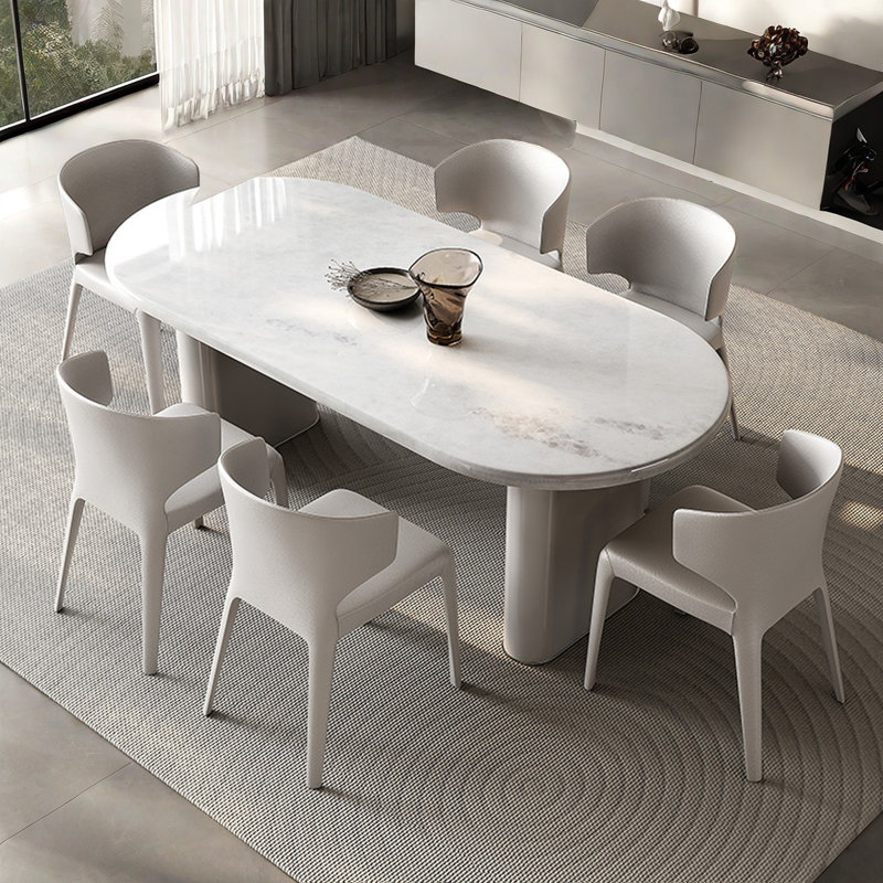 Modern White Oval Marble Dining Table Set, 29.9"H x 55.1"L x 31.5"W