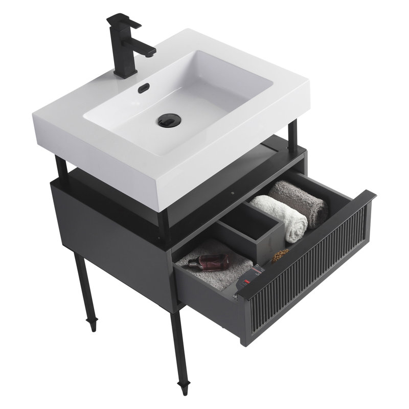 Ensemble de meuble-lavabo simple 24 po Strobel, gris, Noir