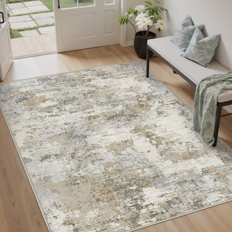 Tapis abstrait lavable à la machine avec envers antidérapant Elroy, Rectangle 6 pi x 9 pi