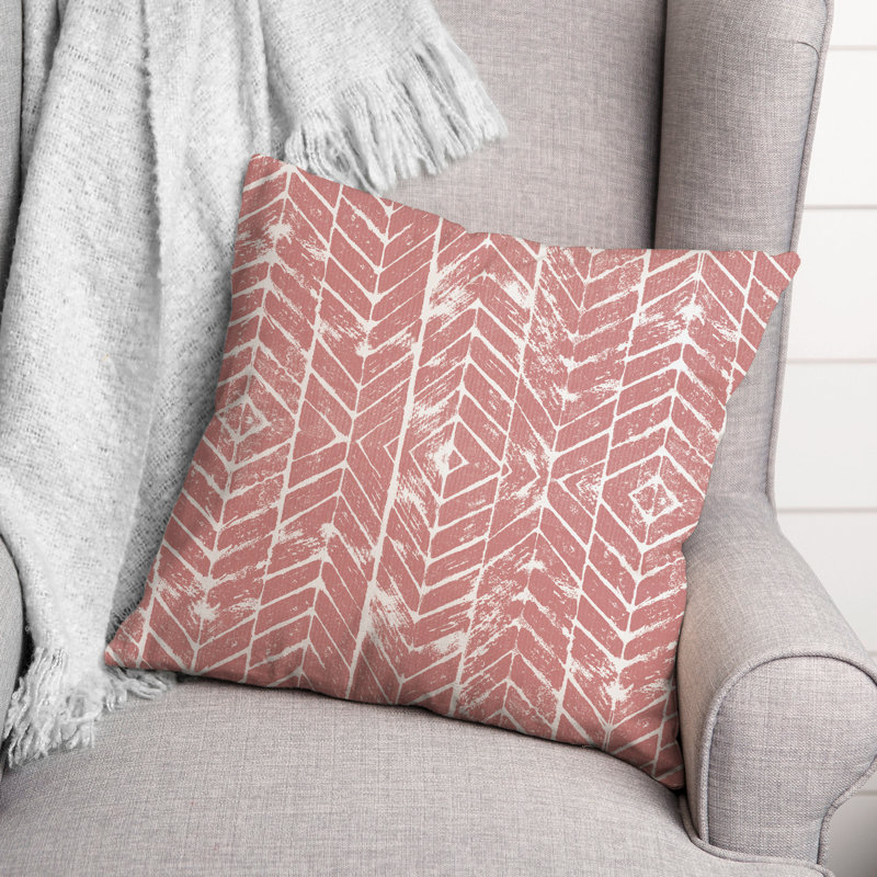 Housse de coussin d'extérieur carré texturé à chevrons 11, 18 po x 18 po, Rose