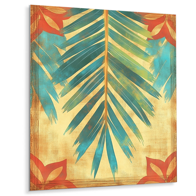 Palmier en émeraude légère I - Art mural botanique moderne en métal, eucalyptus, L 34 po x H 44 po