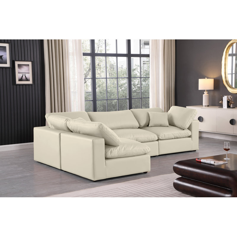 Canapé modulaire réversible de 120 po en similicuir, Cuir crème végétalien