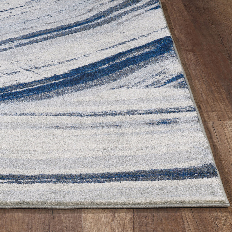 Tapis bleu abstrait 5 pi x 8 pi Dhurrie