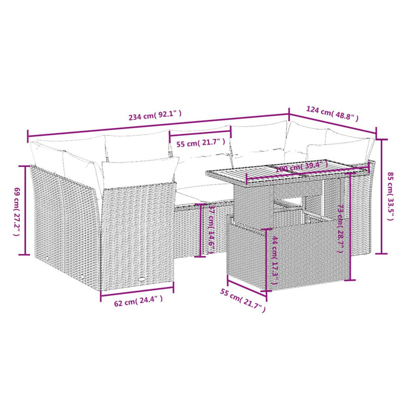 Vidaxl Garden Sofa Set Grey, Dark Grey