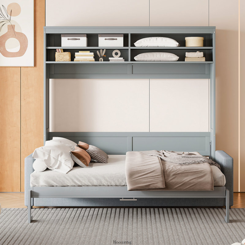 Lit escamotable Queen avec canapé, gris, Gris