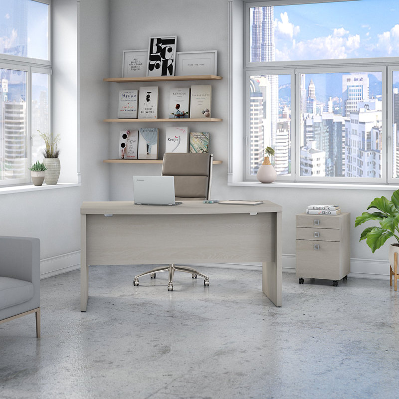 Echo 2 Piece Computer Desk Office Set, Gray Sand