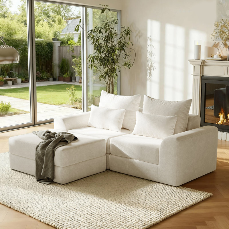 Modular Boneless Sectional Sofa - L-Shaped Cloud Couch Set with Ottoman, High Density Foam Cushions, Easy-Clean Performance Fabric, Free Combination Design