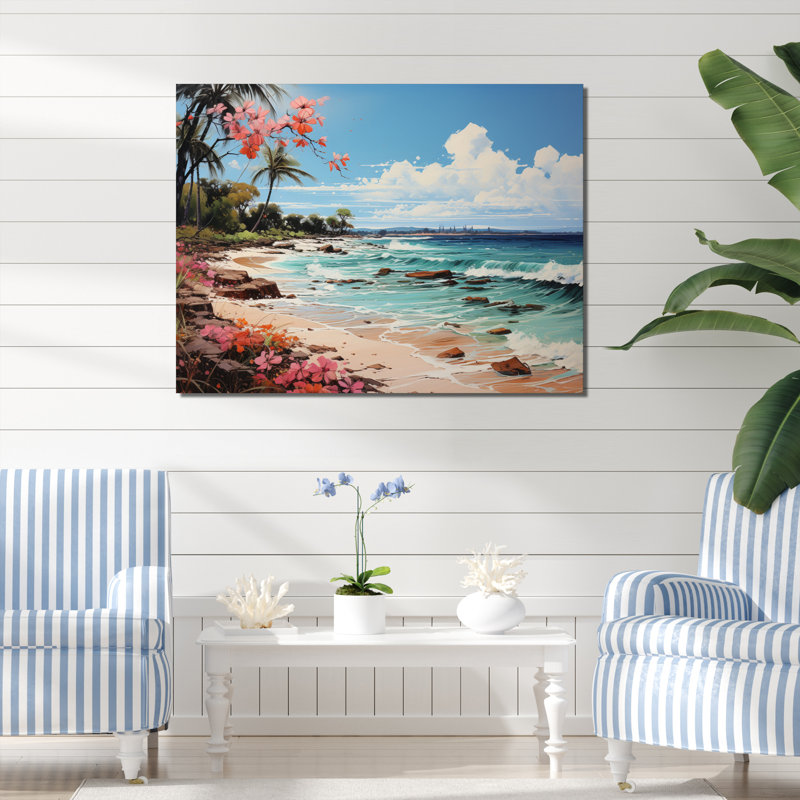 Beach Tropical Paradise Pointillism II - Nautical & Beach Canvas Prints, 16" H x 32" W, Toile tendue