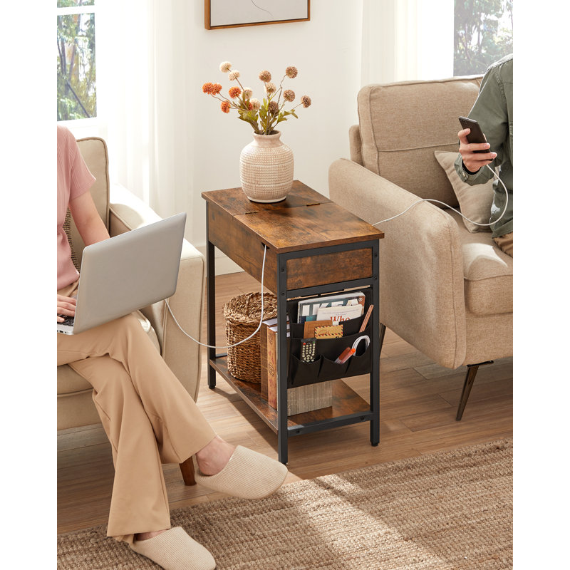 Apaui End Table with Built-In Outlets, Brown/Black