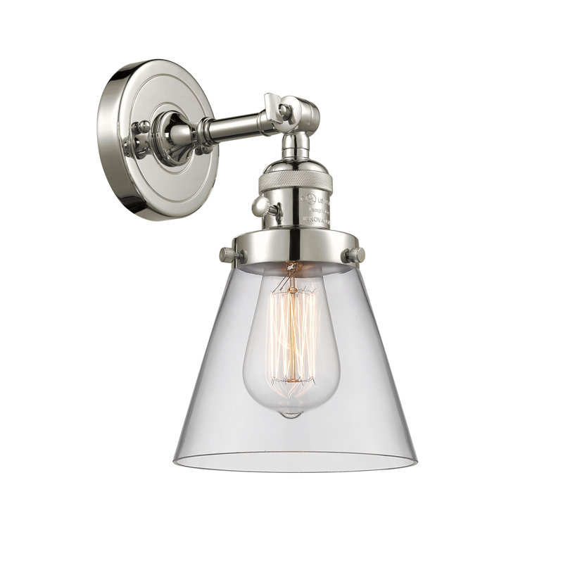 Applique murale 1 lumière Cone, Ampoule DEL rétro de 3,5 watts, Clair, Nickel poli
