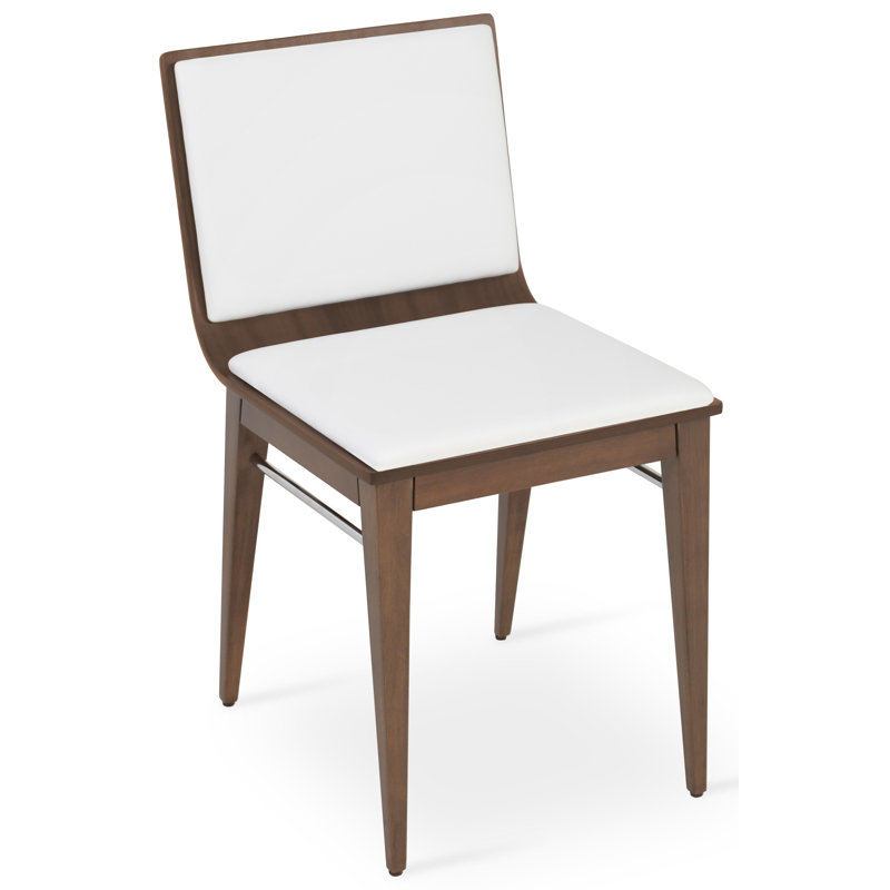 Sawyer 18'' H Upholstered Side Chair, White Leatherette, Walnut