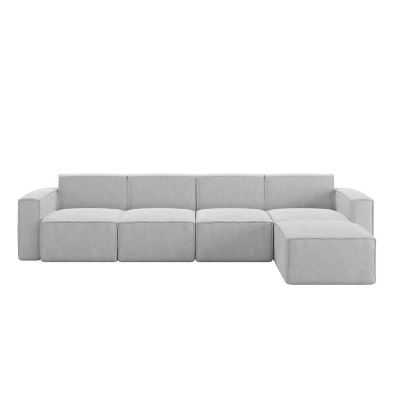 Canapé modulaire avec repose-pieds 5 pièces Bridgetown, Polyester crème
