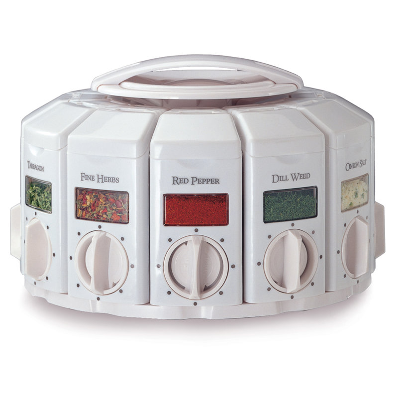 White Rotating Countertop Spice Carousel with Auto-Measure
