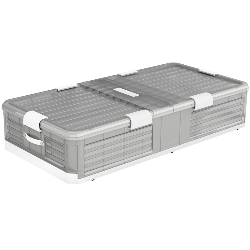 Storage Bin Under Bed Storage Containers Stackable Underbed Storage with Wheels, 92.55 qt., Black