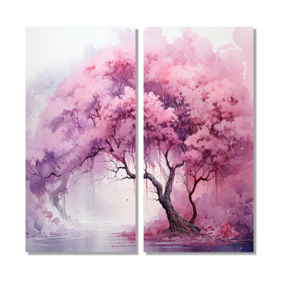 «Mystic Pink Trees In Amethyst Landscape II» - Grand arbre, reproductions sur toile