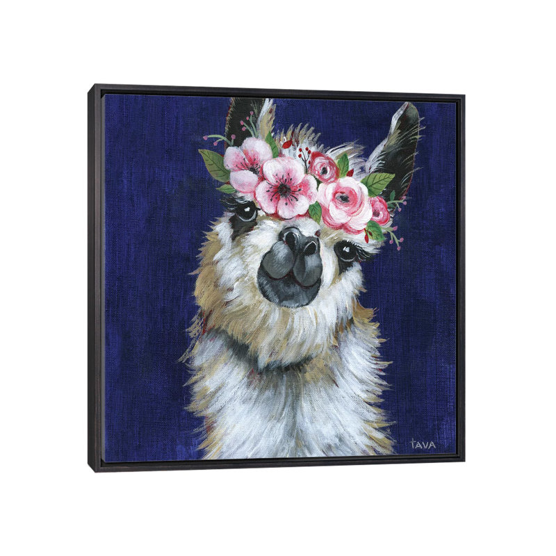 Lady Llama - reproduction d'art, H 26 po x l 26 po x P 1,5 po, Toile avec cadre noir patiné, Aucun mat