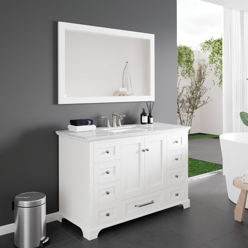  Sun 48" X 30" Rectangular Matte White Wooden Framed Mirror, 30" x 48"