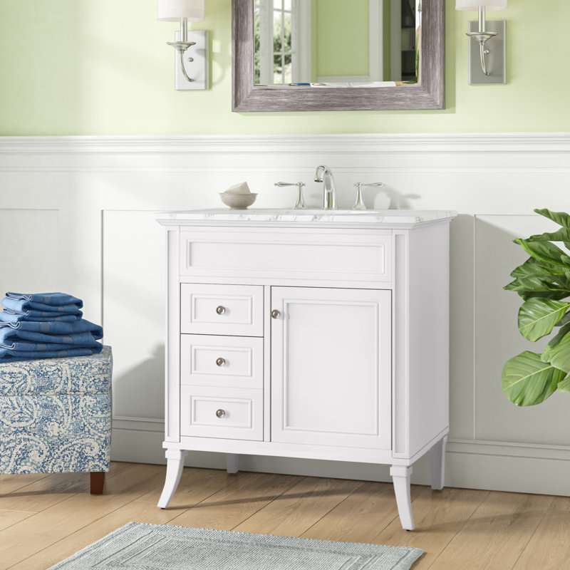 Ensemble de meuble-lavabo simple 32 po Glascock, Blanc, Blanc de Carrare, Chrome