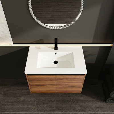 Meuble-lavabo de 24 po en chêne avec comptoir en résine, armoire 2 portes, bois d'ingénierie, superbe fonctionnalité américaine