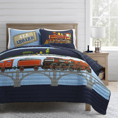Steam Trains Quilt Navy Multi Set