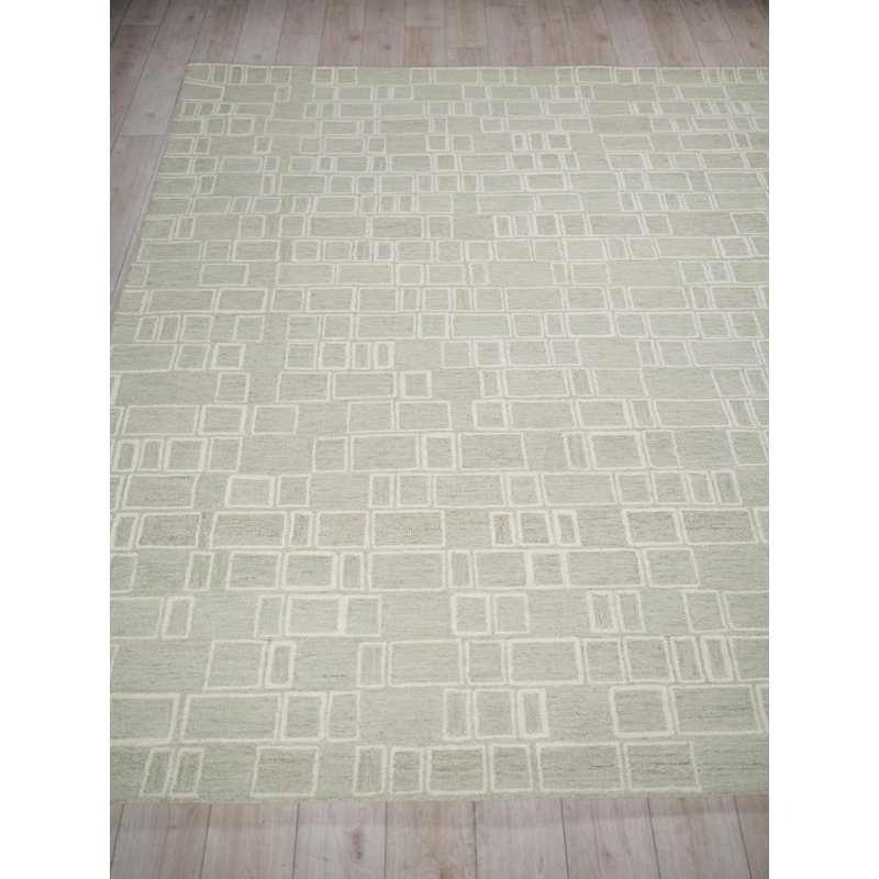 Soho Hand Tufted Wool Abstract Area Rug, Rectangle 9' x 12', Sage/Ivory