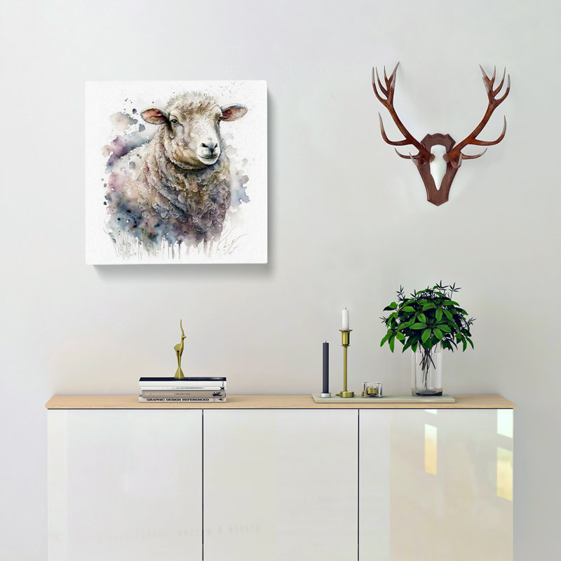 Sheep Watercolour - Wrapped Canvas, 35cm H x 35cm W x 3cm D