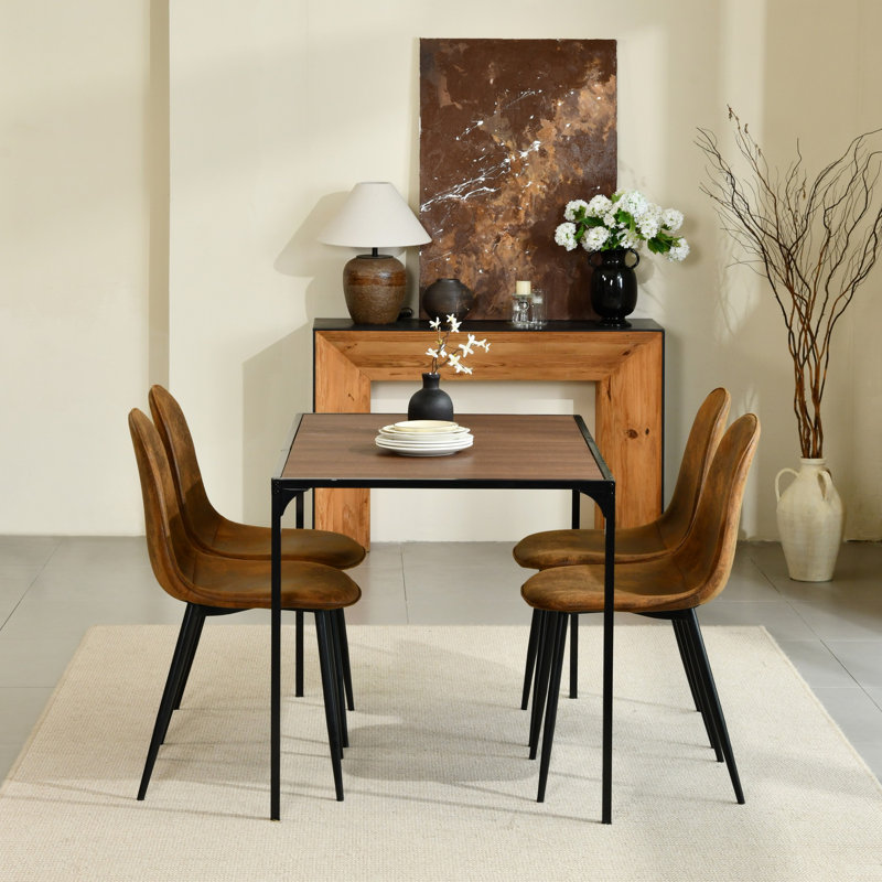 Hararat Modern 5-Piece Dining Set Rectangular Table Upholstered ChairsDining Room Breakfast Nook, Espresso