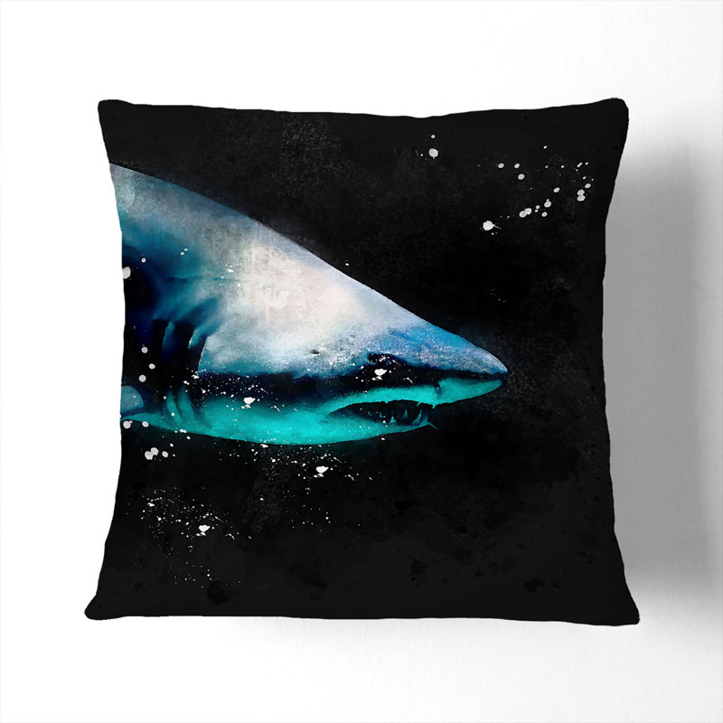 Shark in the Shadows Cushion with Filling, Black, 40cm H x 40cm W x 15cm D