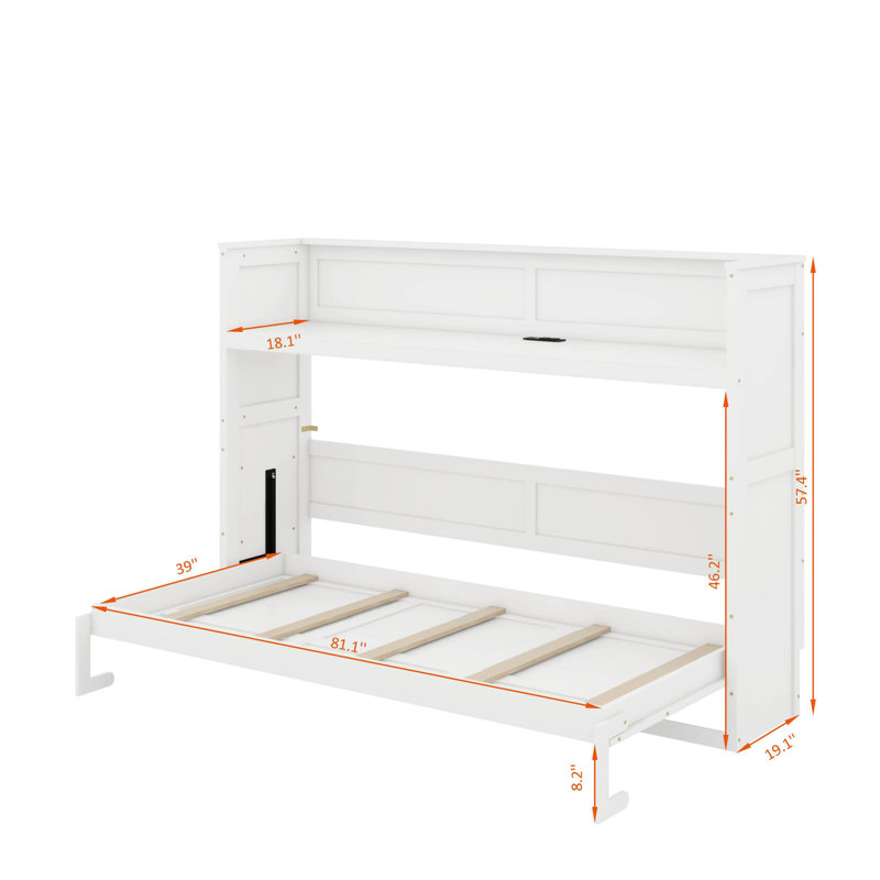 Lit escamotable simple TG avec bureau, lumière DEL et station de charge USB