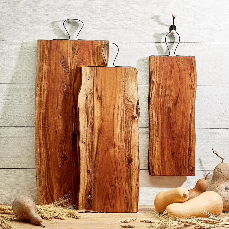 Set Of 3 Serving Boards With Iron Handle
