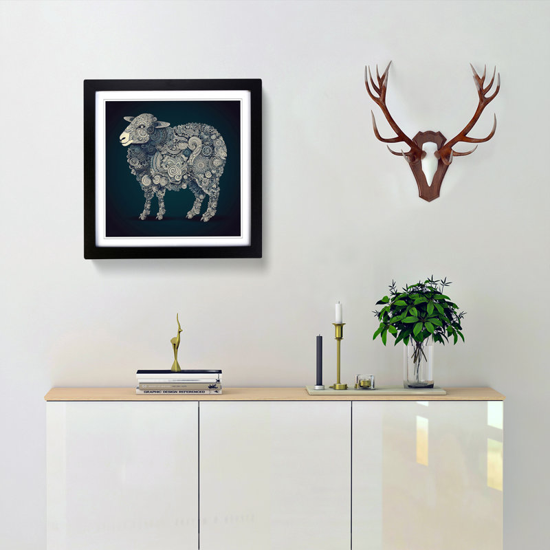 Sheep Paisley No.3 - Single Picture Frame Print on Wood, Black