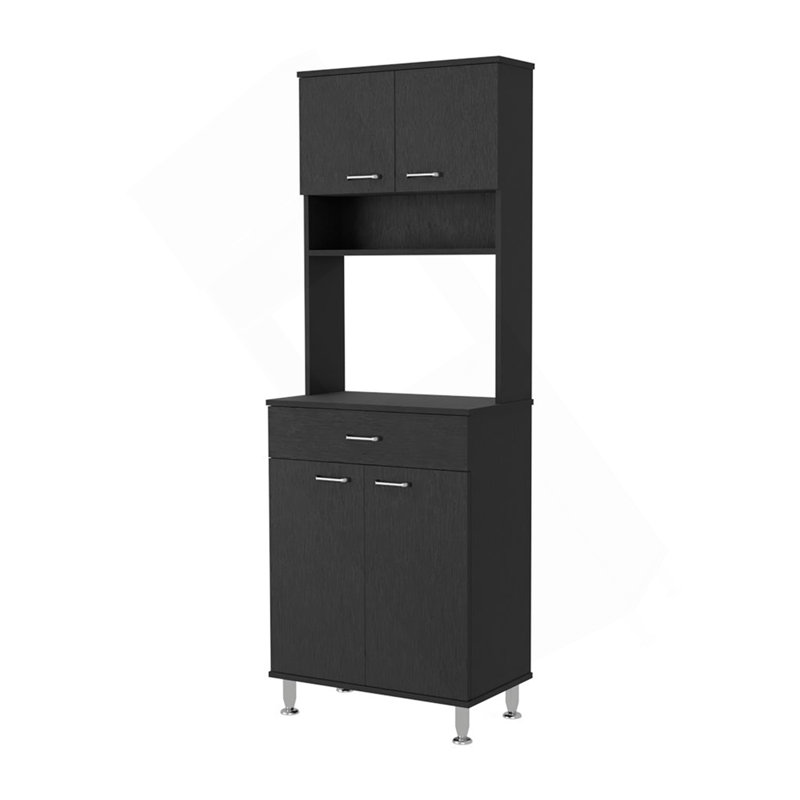 Bay Area Pantry, Two Door Cabinets, One Drawer, Four Adjustable Metal Legs, Black