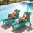 Outdoor Wood Texture Pool Reclining Lounge Chaise  With Wheels & Cup Holder (Set of 2)-1081756957