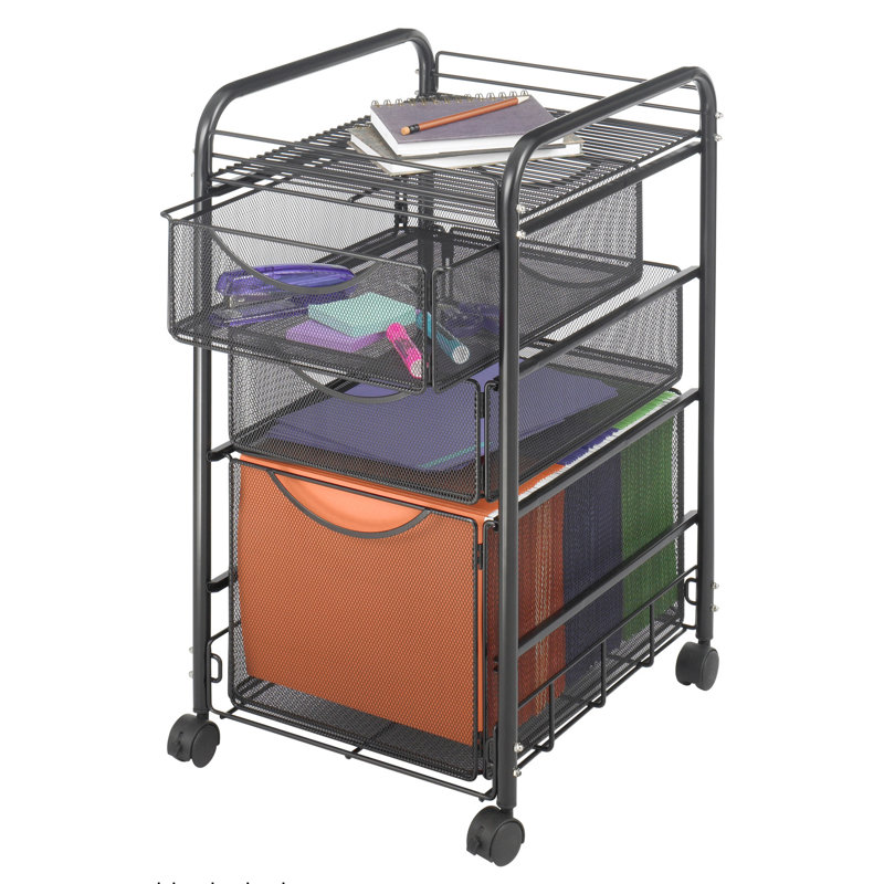 Black Steel 3-Drawer Mobile Filing Trolley with Powder Coat Finish