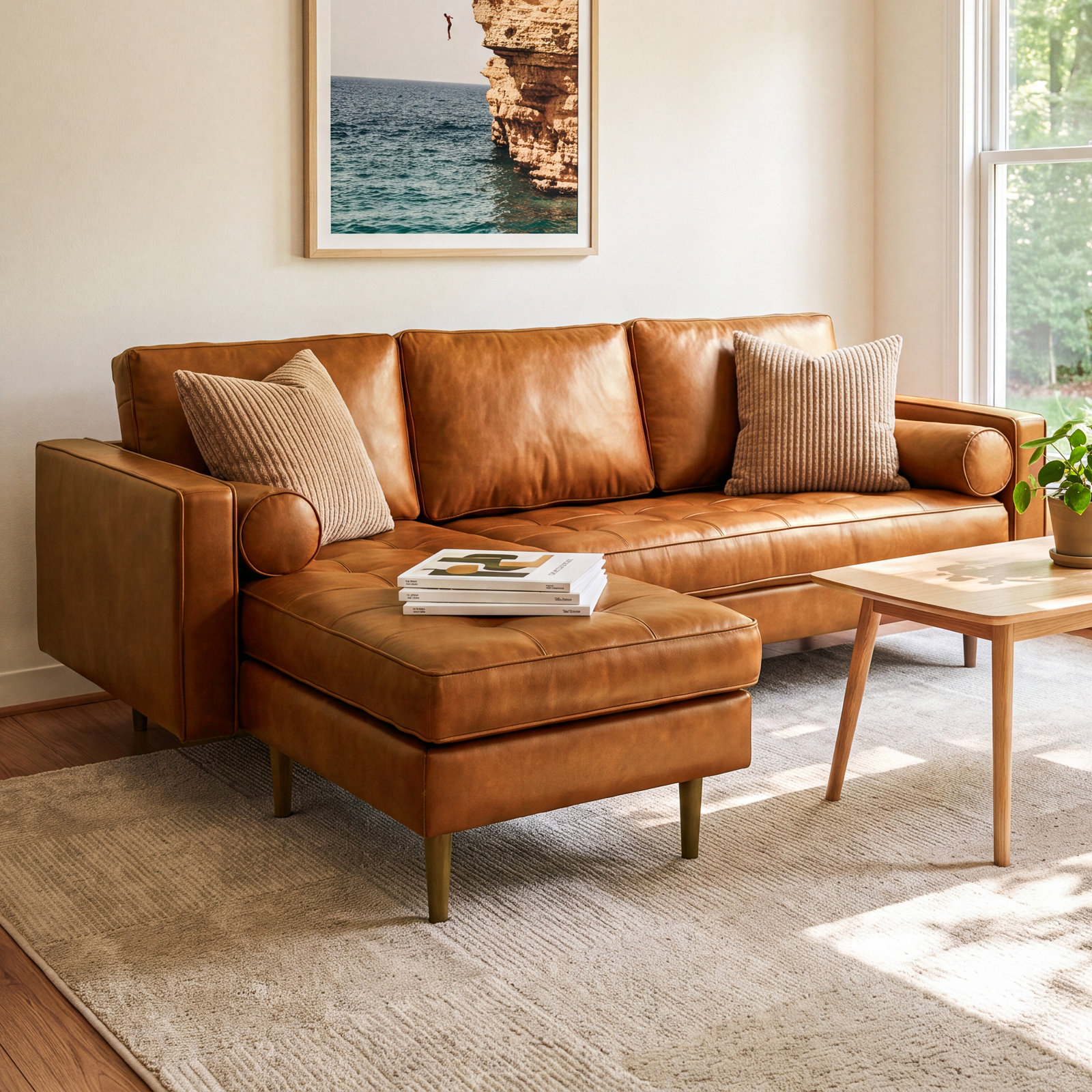 Pritchett Sectional, Saddle Tan Vegan Leather