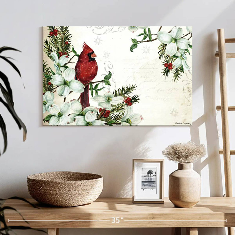 Cardinals d'hiver et cornouiller, H 16 po x l 24 po