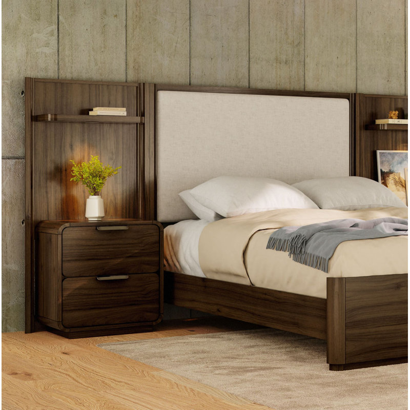 Kiefer 2-Drawer Walnut Nightstand with USB, Carmel