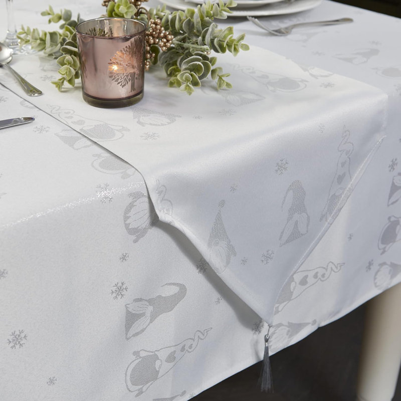 Christmas Metallic Gonk Tasselled Table Runner, 183 x 13cm, White