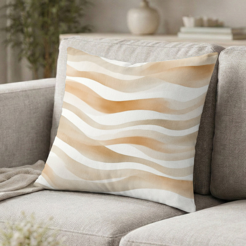 Coussin décoratif à rayures - Coussin imprimé vagues modernes beige et orange, H 16 po x l 16 po