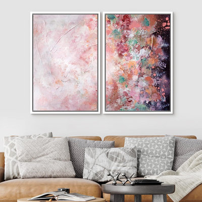 «Colorful Brushstrokes Signature», reproduction d'art sur toile encadrée, aquarelle rose pastel vibrante, aquarelle, formes abstraites, illustrations, minimalisme, décoration, zen coloré pour le salon, la chambre à coucher, le bureau