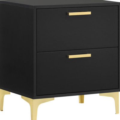 Modern Black And Gold Nightstand For Bedroom - 2 Drawer Storage Style With Abundant Drawers