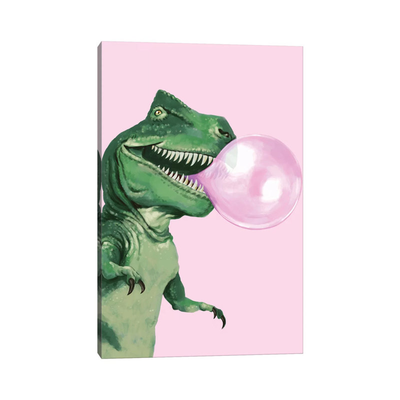 Bubble Gum T Rex by Big Nose Work - Wrapped Canvas Print, 66.04 cm H x 45.72 cm W x 1.91 cm D