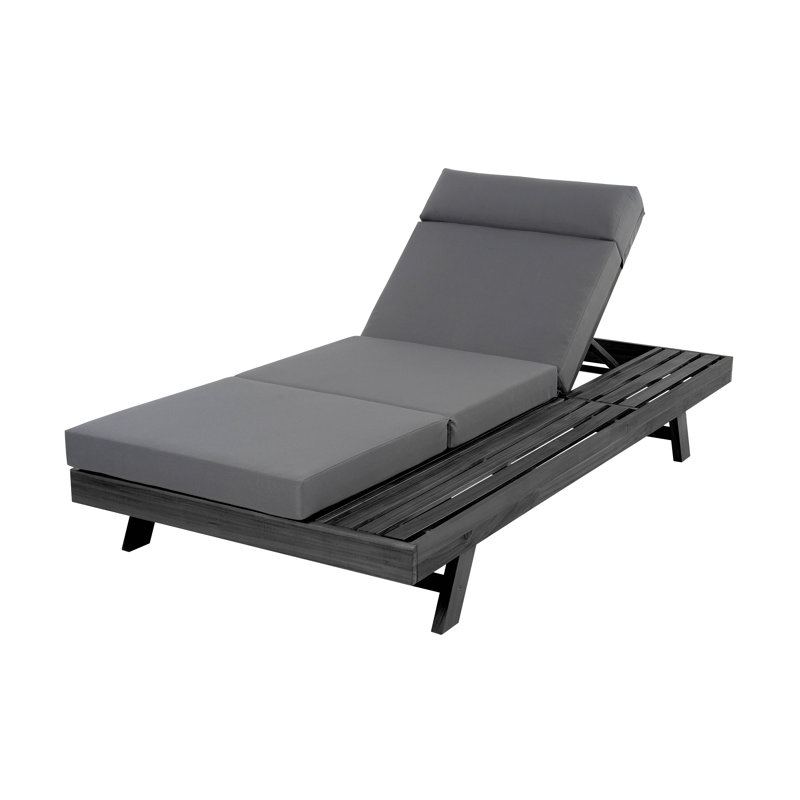 Ensemble de méridienne avec appui-tête, espace disponible sur un côté, bois d'acacia noir avec coussins de salon résistants à l'eau (3 fois et 4 pouces)