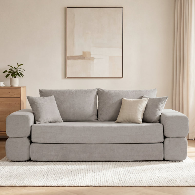 Boneless Convertible Floor Sofa Bed, 3 In 1 Compression Sofa With 2 Throw Pillows, No Assembly Required, Gray