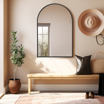 24'"W×36"H Black Arch Metal Bathroom/Vanity Mirror Accent Wall Mirror Wall Mounted Makeup/Shaving Mirror Modern Wall Decor for Living Room Bedroom Dining Room Entryway Hallway