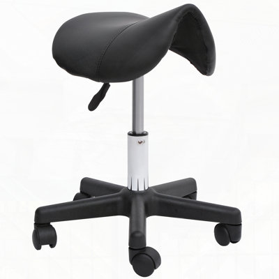 Ergonomic Faux Leather Rolling Saddle Stool with Swivel and Adjustable Height
