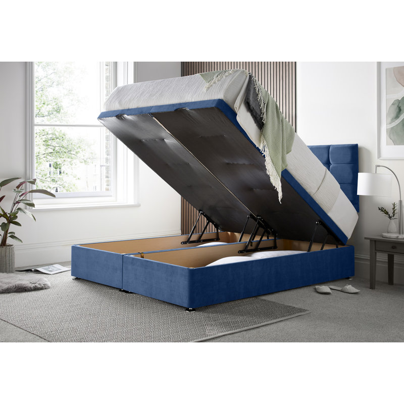 Cube Naple Divan End Lift with 24" Headboard on Struts, Blue, Super King (6')