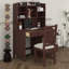 Ensemble de bureau d'écriture et chaise rembourrée avec bibliothèque, bureau d'ordinateur rétro de 40 po avec 4 tiroirs, tablette de rangement et chaise-1024857928