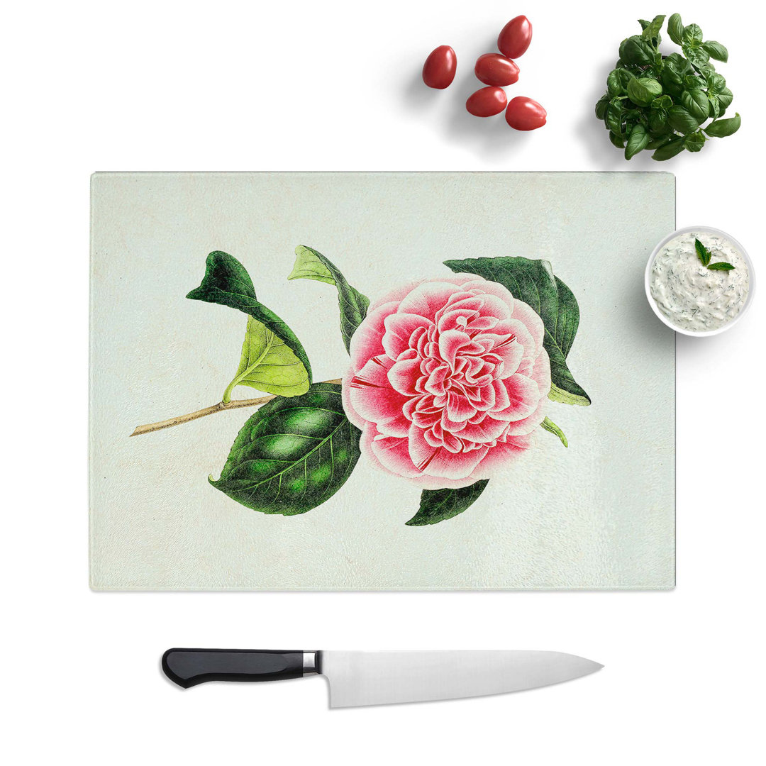 Glass Illustration of A Pink Japanese Camellia Chopping Board