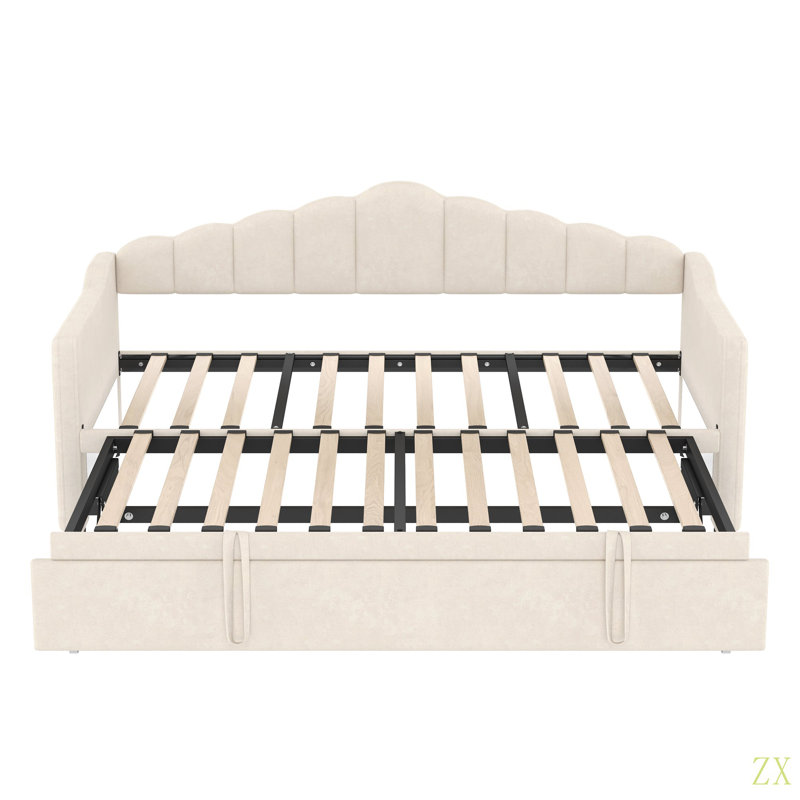 Lit de jour rembourré simple avec lit gigogne escamotable à hauteur réglable et port de charge USB et Type-C, structure de lit de jour avec 2 poches latérales, aucun sommier nécessaire